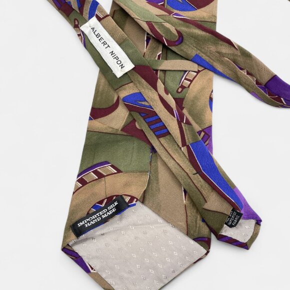 Albert Nipon Silk Tie Abstract Cubist Art Vintage Office Business Formal - Picture 4 of 6